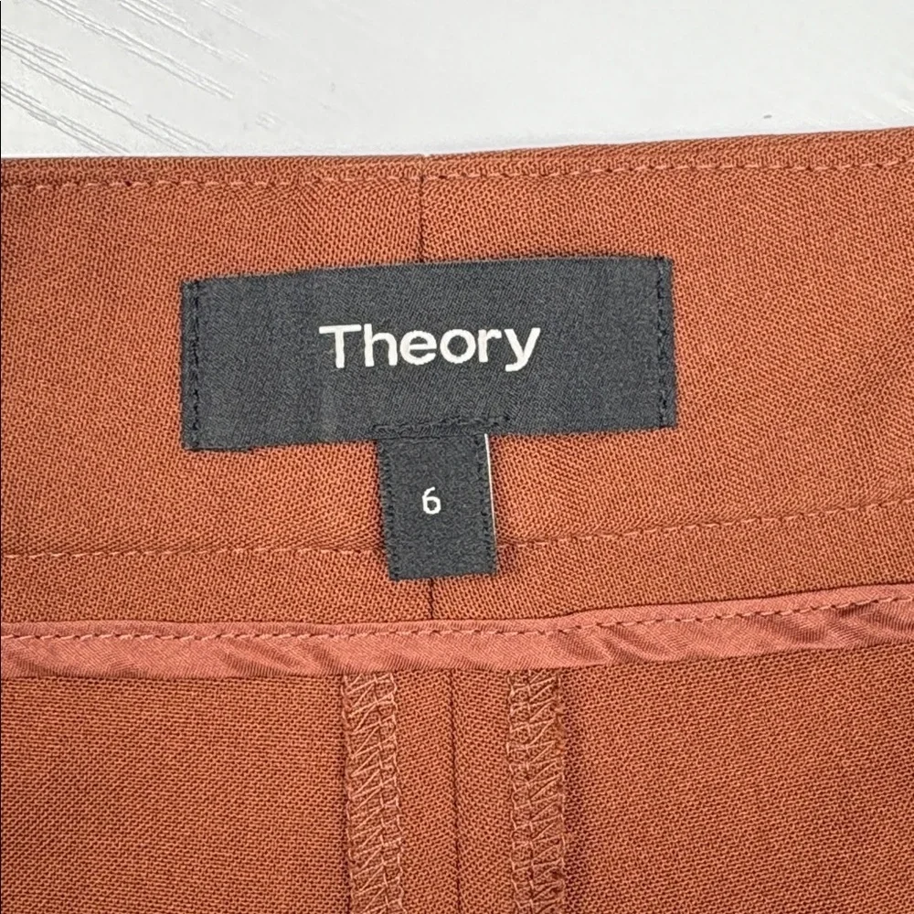 Theory High Slit Trouser Stretch Wool High Rise Flared Wide Leg Pant Brandy 6 - Picture 9 of 11